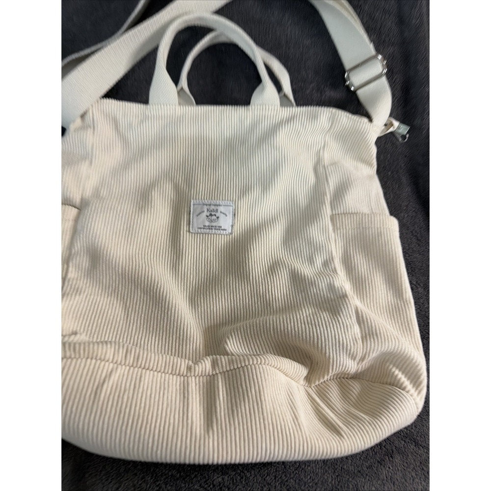 KALIDI Corduroy Tote Bag, Large Messenger Bag Shoulder Hobo Anti Splash Beige